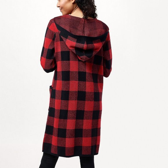 Denim & Co Petite Hooded Jacquard Sweater Knit Cardigan 12080 - Picture 2 of 3